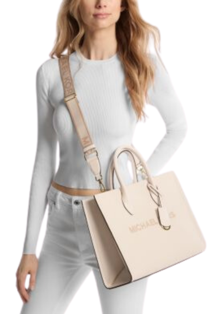 ( PREORDER ) Michael Kors Mirella Tote Bag Medium Pebbled Leather In LT Cream 35S4G7ZT2L