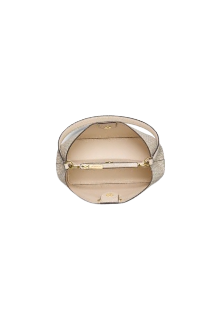 Michael Kors Pratt Medium Signature Logo and Metallic Shoulder Bag In Pale Gold 35F4G3FS2V