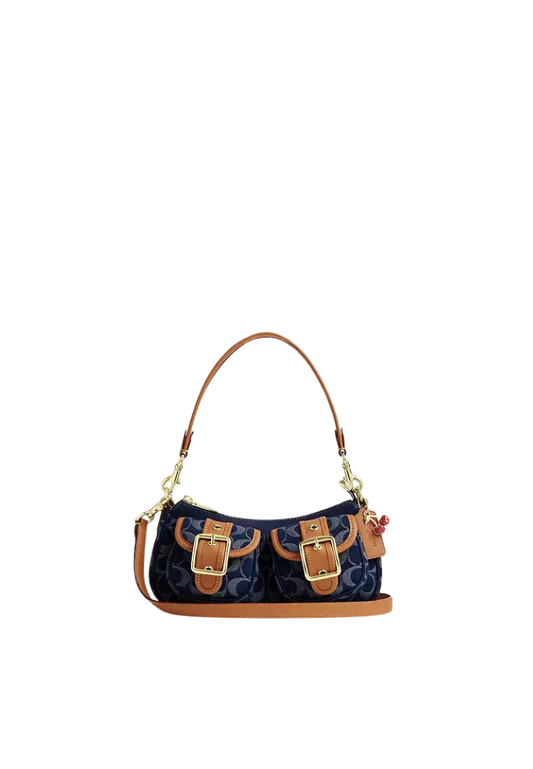 ( PREORDER ) Coach Ashton Shoulder Bag In Denim Gold Natural CY700