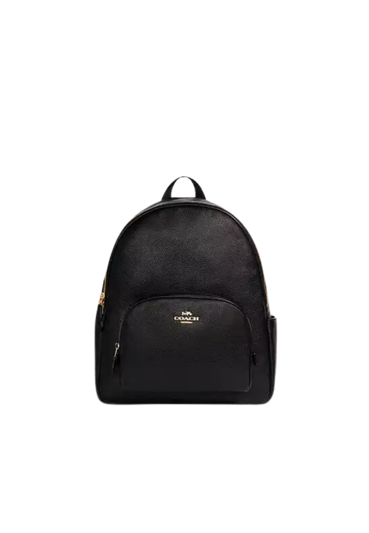 ( PREORDER ) Coach Court Backpack Large Pebbled Leather In Gold Black 5669