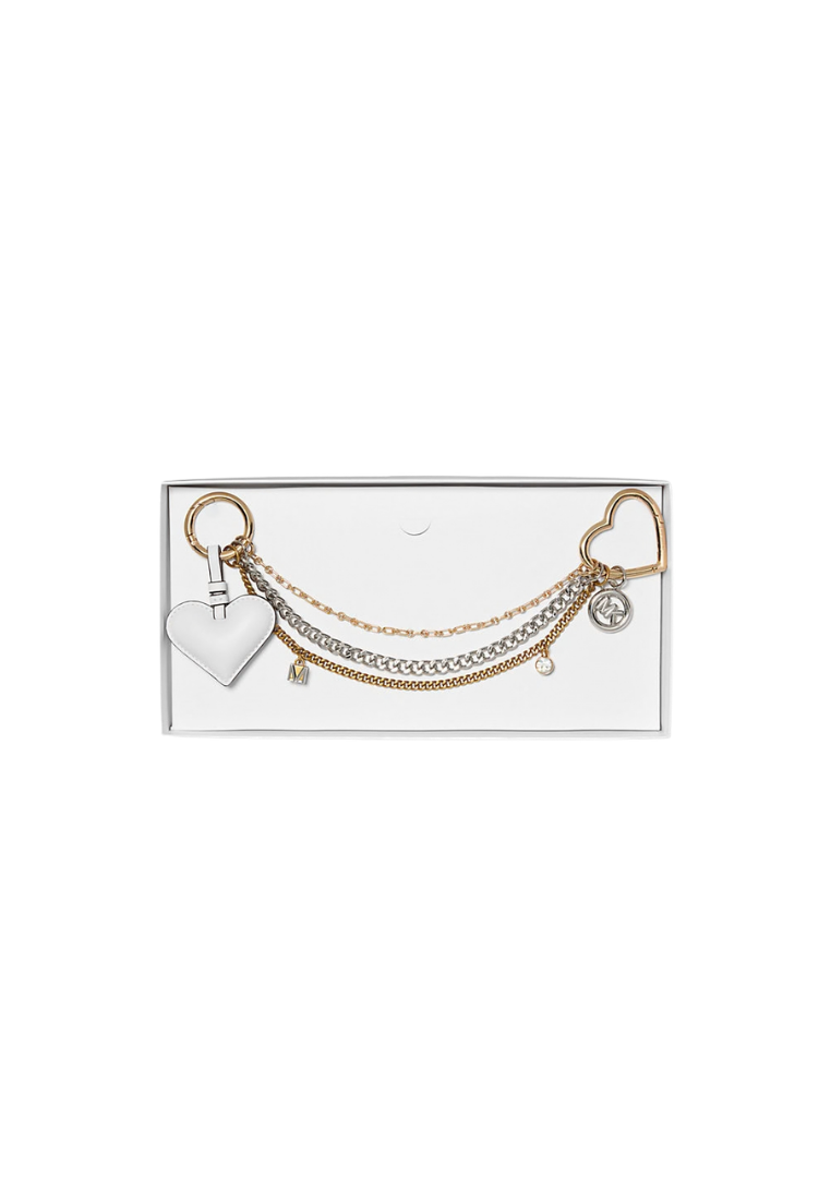 ( PREORDER ) Michael Kors Heart Chain Bag Charm In Optic White 32F5GF4K4U