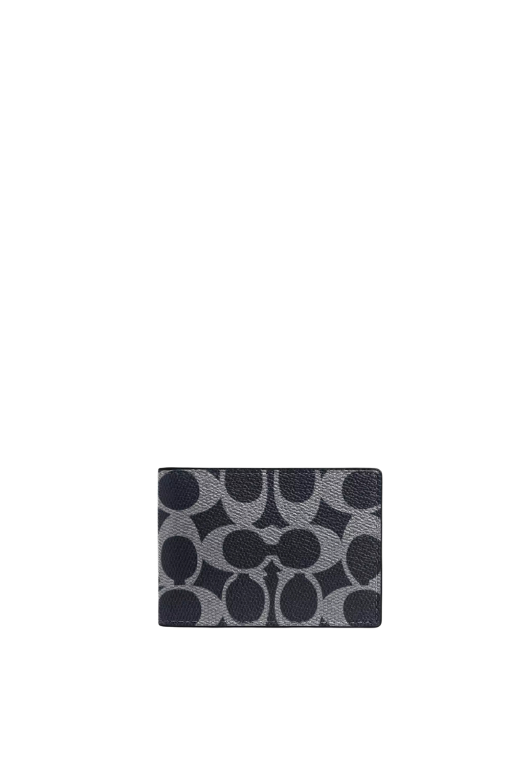( PREORDER ) Coach Compact Billfold In Signature Canvas Wallet In Denim Chalk CW368