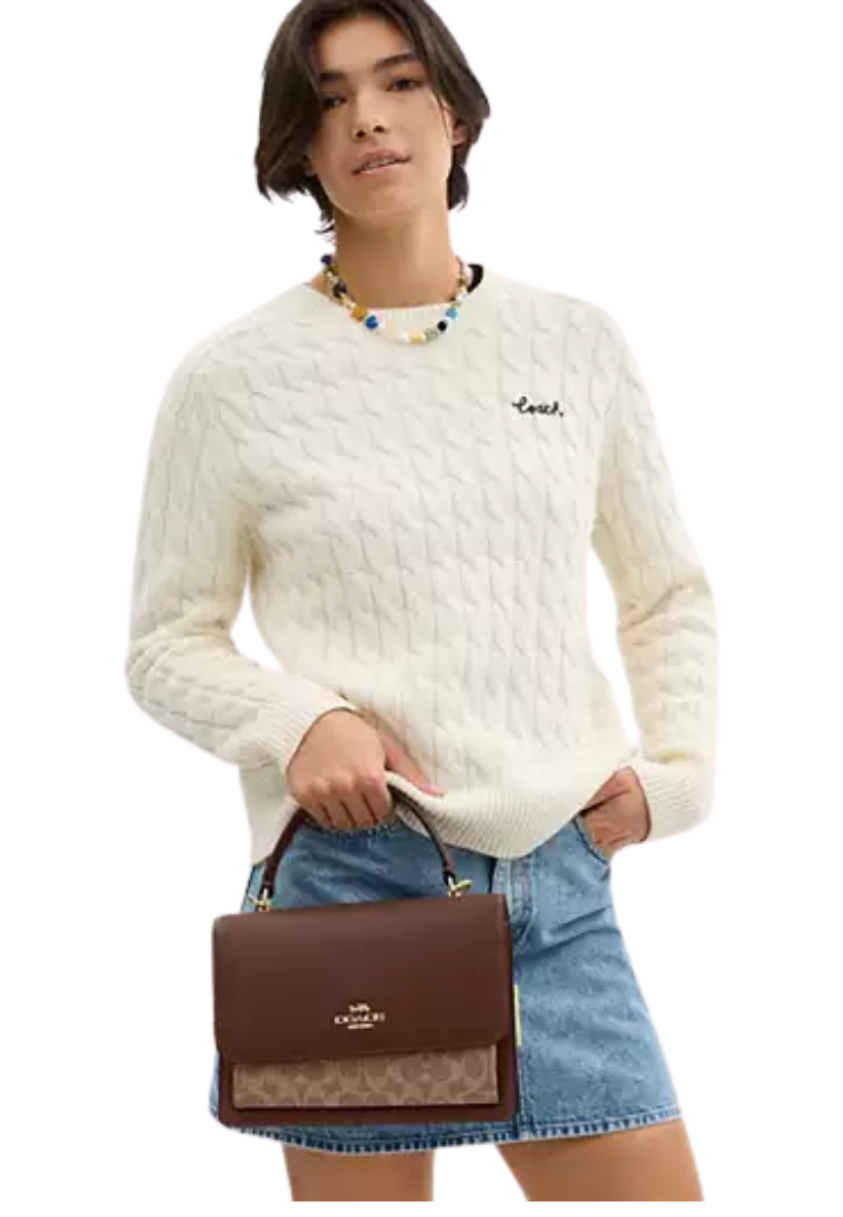 ( PREORDER ) Coach Klare Top Handle In Signature Canvas Crossbody Bag In Gold Walnut Black CY687