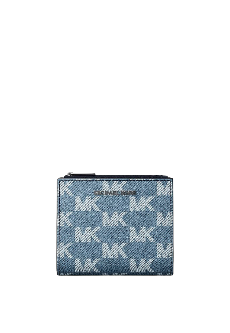 ( PREORDER ) Michael Kors Cooper Medium Logo Jacquard Denim Zip Crossbody Bag In Medium Blue Wash 36S6LCOE8J