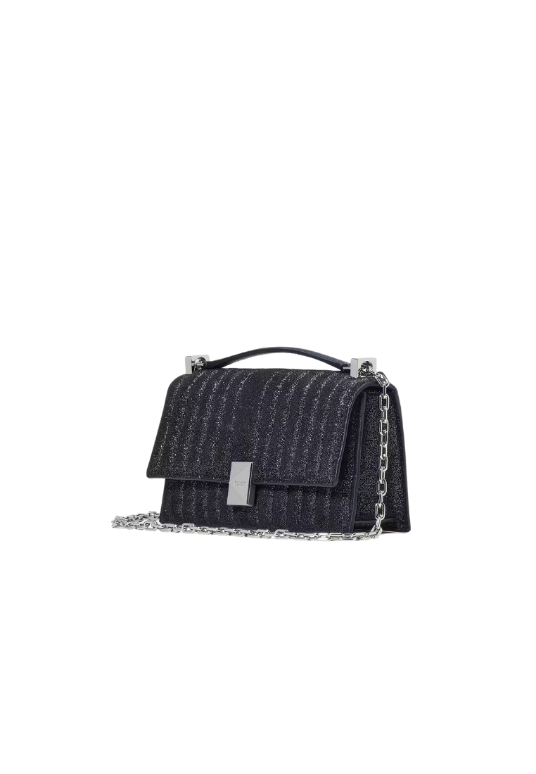 ( PREORDER ) Kate Spade Deco Quilted Glitter Suede Mini Flap Chain Crossbody Bag In Navy Multi KJ654