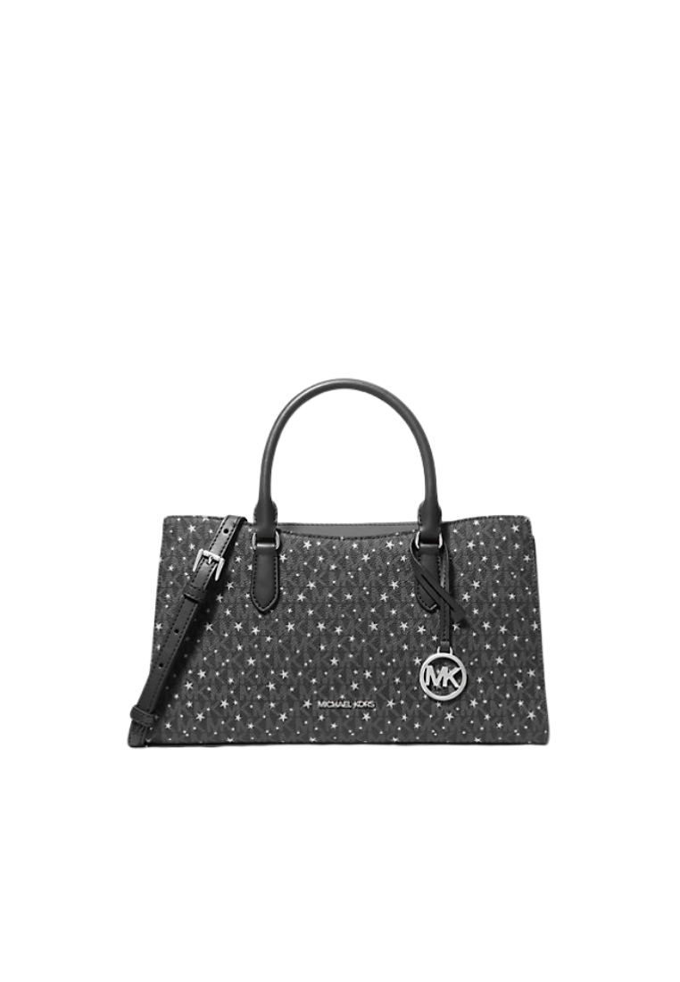 ( PREORDER ) Michael Kors Arden Medium Printed Signature Logo Satchel Bag In Black 35F5S4XS2I