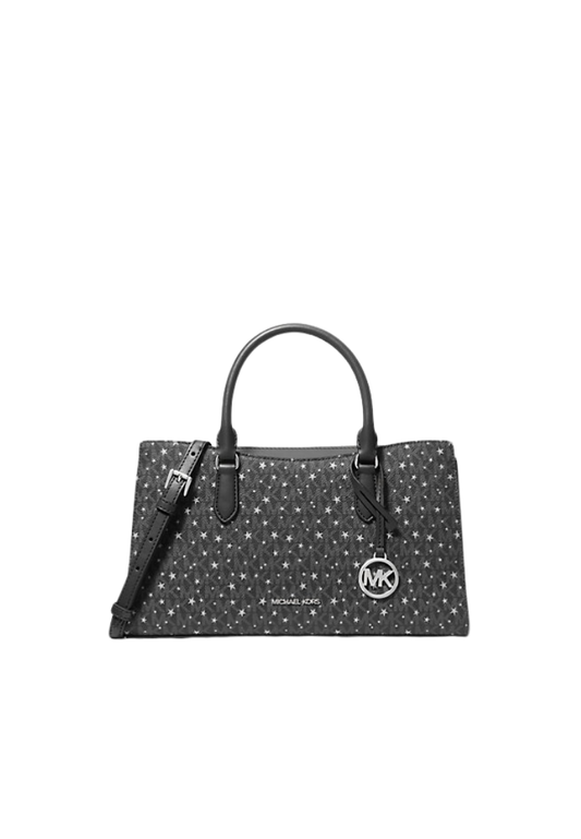 ( PREORDER ) Michael Kors Arden Medium Printed Signature Logo Satchel Bag In Black 35F5S4XS2I