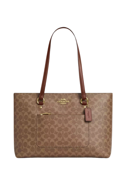 ( PREORDER ) Coach Station In Signature Canvas Tote Bag In Gold Tan Brown CCD69