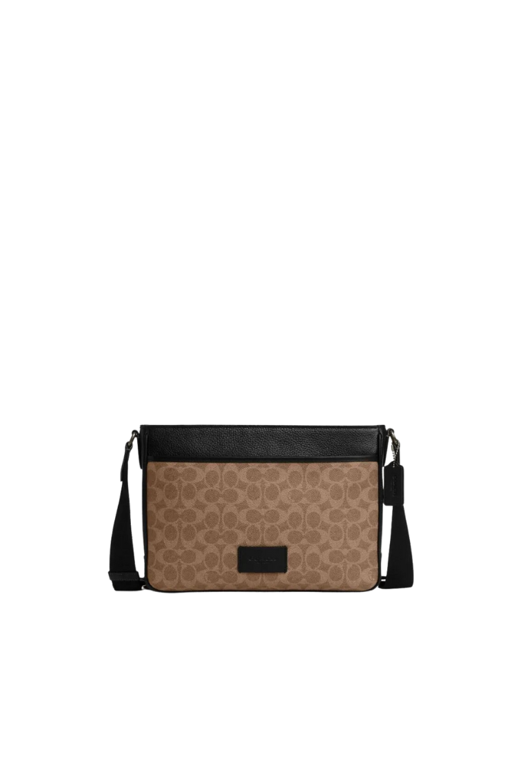 Coach District Crossbody Bag Signature Canvas In Tan Black CY824