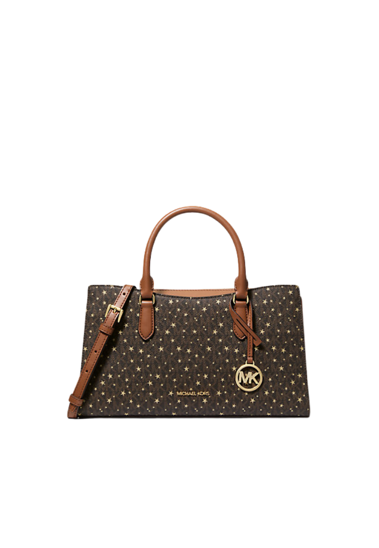 ( PREORDER ) Michael Kors Arden Medium Printed Signature Logo Satchel Bag In Brown 35F5G4XS2I