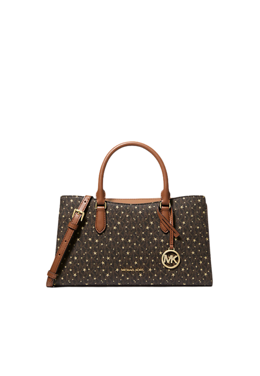 ( PREORDER ) Michael Kors Arden Medium Printed Signature Logo Satchel Bag In Brown 35F5G4XS2I