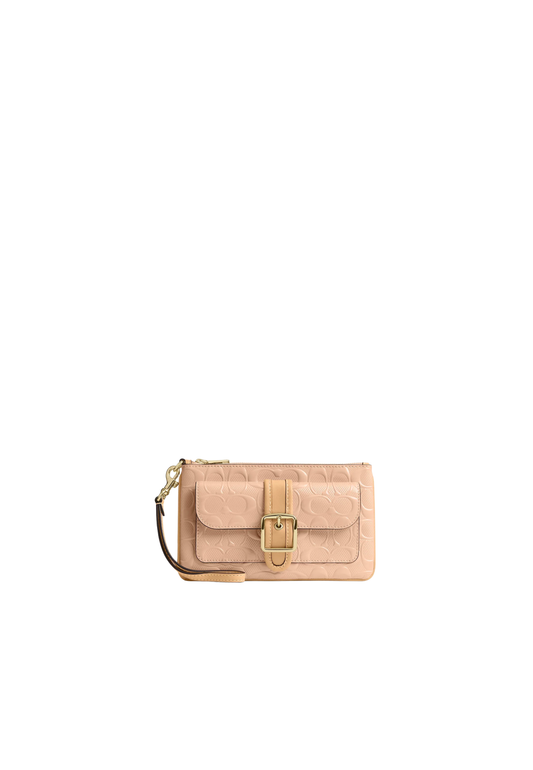 Coach Ashton Wristlet Signature Patent Leather In Faded Blush CEN12