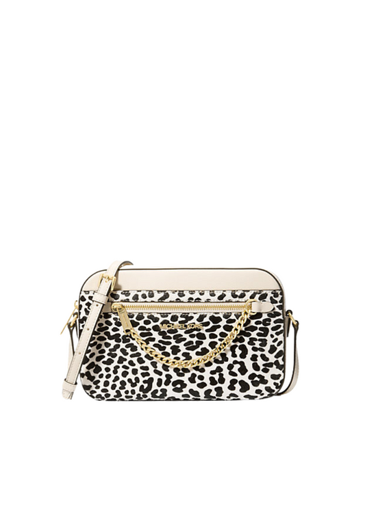 ( PREORDER ) Michael Kors Jet Set Large Leopard-Print Crossbody Bag In Light Cream Multi 35F4GTTC9H