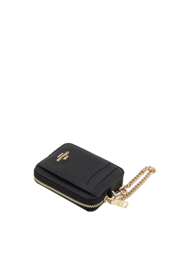 Coach Zip Pebble Leather 6303 Card Case In Black
