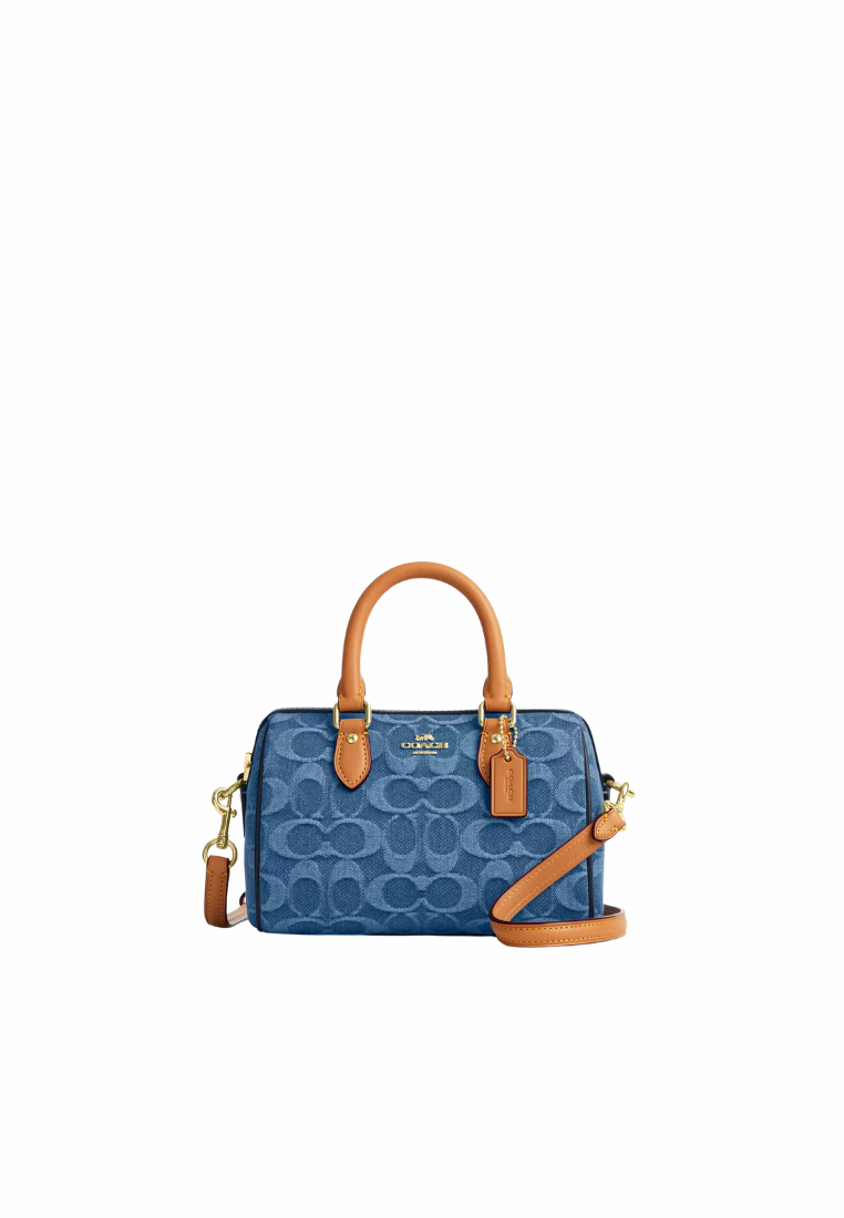 ( PREORDER ) Coach Mini Rowan In Signature Denim Crossbody Bag In Gold Indigo CDQ36