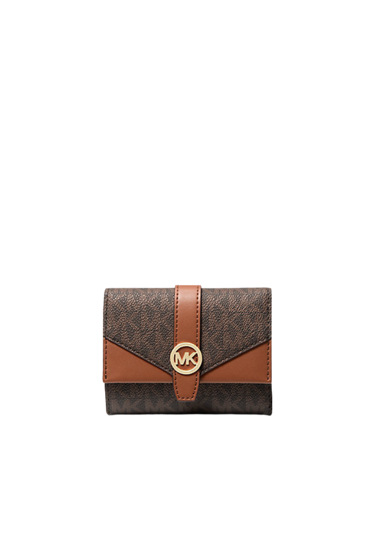 ( PREORDER ) Michael Kors Greenwich Medium Signature Logo Trifold Wallet In Brown 35S5GGRE6B