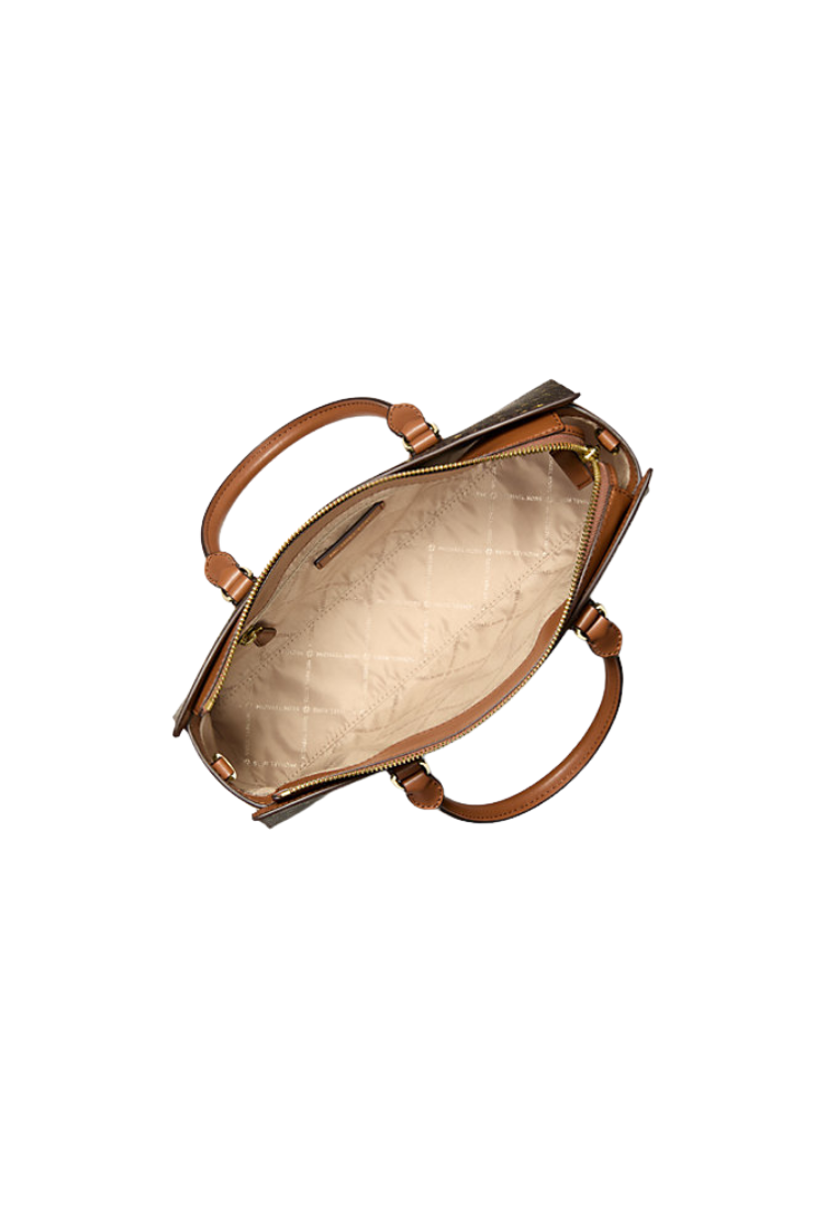 ( PREORDER ) Michael Kors Arden Medium Printed Signature Logo Satchel Bag In Brown 35F5G4XS2I