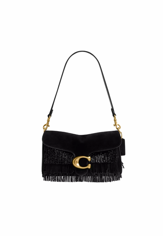 ( PREORDER ) Coach Tabby 26 With Crystal Beaded Fringe Shoulder Bag In Brass Black CCW91