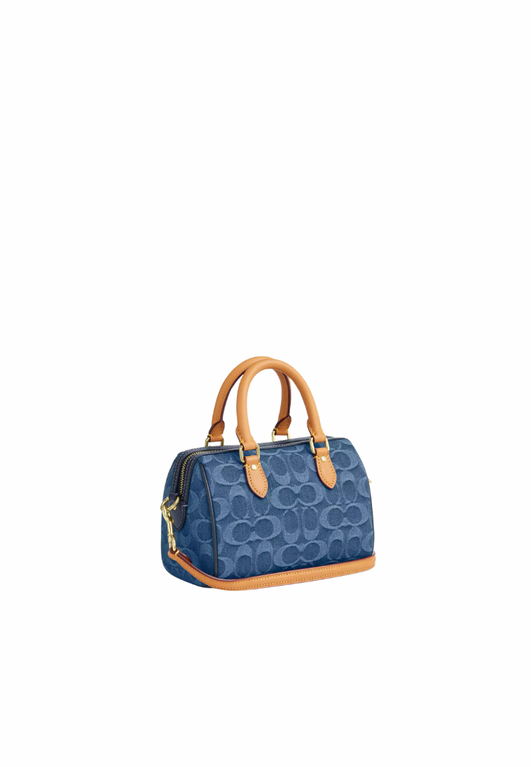 ( PREORDER ) Coach Mini Rowan In Signature Denim Crossbody Bag In Gold Indigo CDQ36