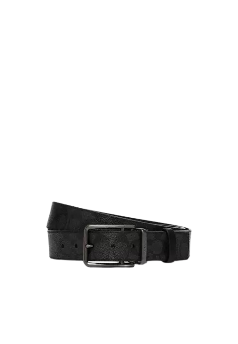 Coach Double Bar Buckle Belt Cut To Size Reversible In Charcoal Black CY997