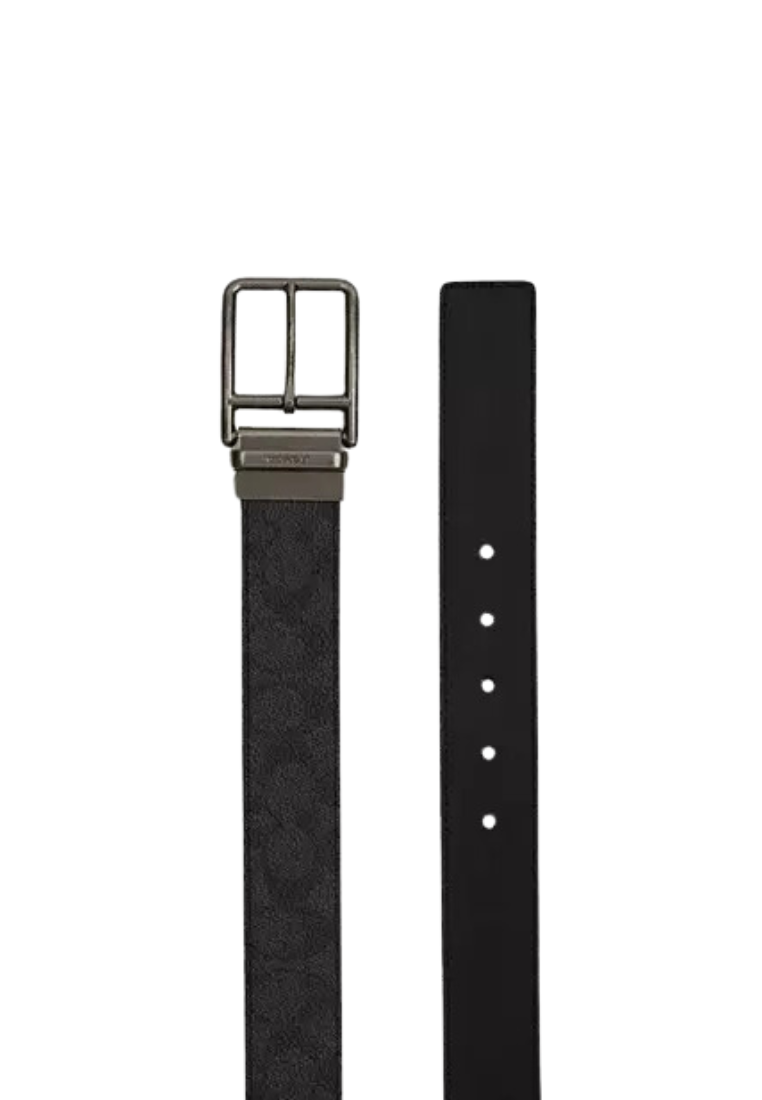 Coach Double Bar Buckle Belt Cut To Size Reversible In Charcoal Black CY997