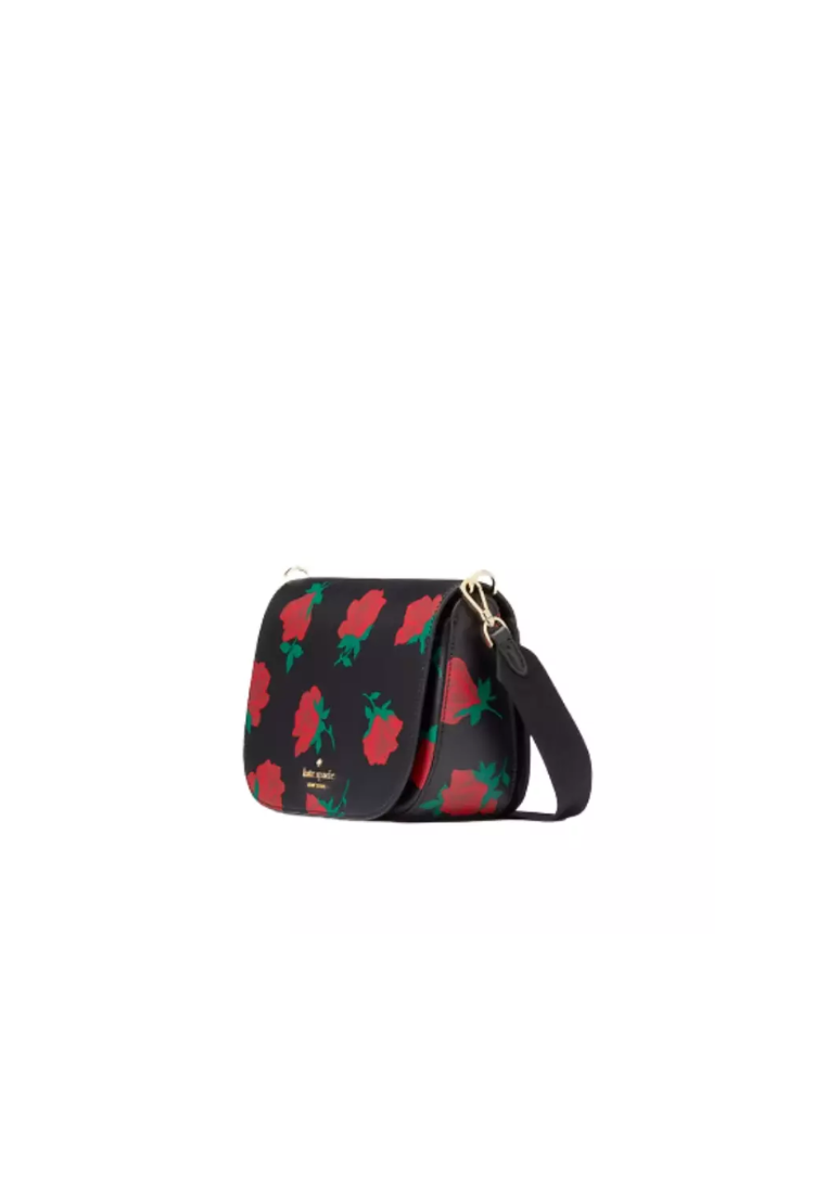 Kate Spade Madison Saddle Bag Rose Toss Printed In Black Multi KE533