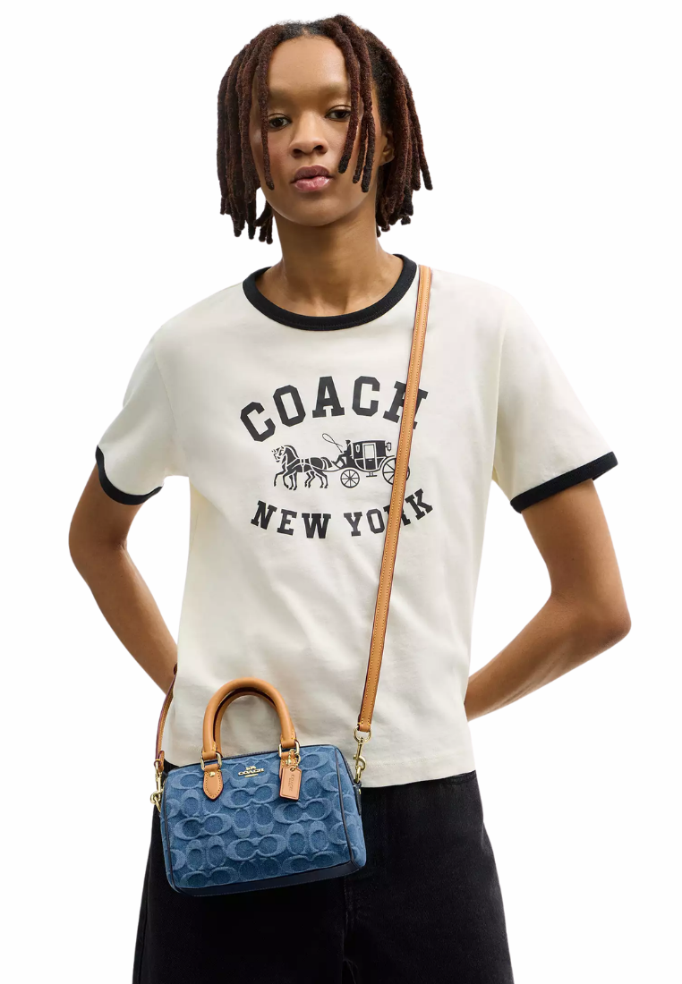( PREORDER ) Coach Mini Rowan In Signature Denim Crossbody Bag In Gold Indigo CDQ36