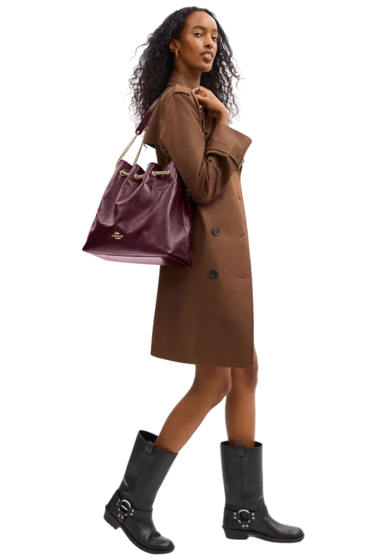 ( PREORDER ) Coach Evelyn Large With Quilting Shoulder Bag In Gold CCZ81