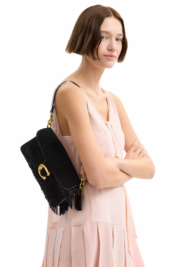 ( PREORDER ) Coach Tabby 26 With Crystal Beaded Fringe Shoulder Bag In Brass Black CCW91