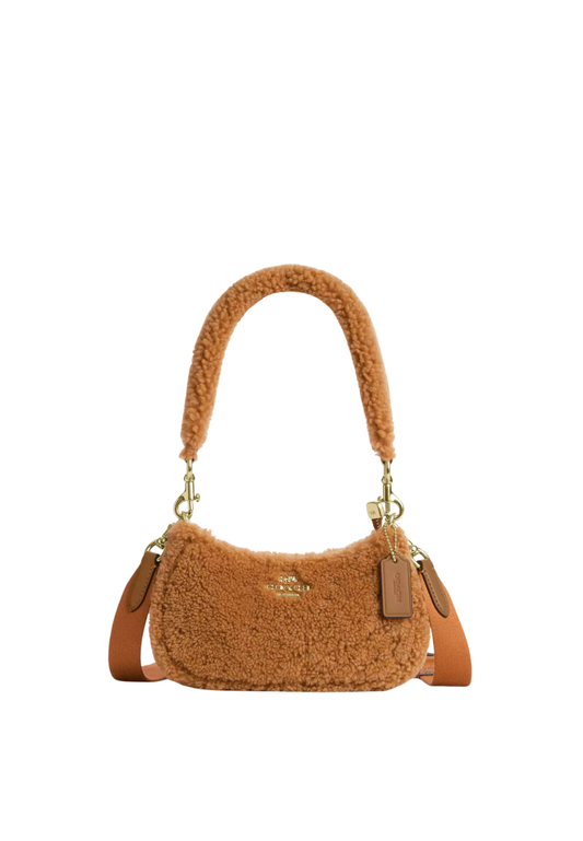 ( PREORDER ) Coach Teri Mini In Shearling Crossbody Bag In Dark Natural Honey Brown CDA84