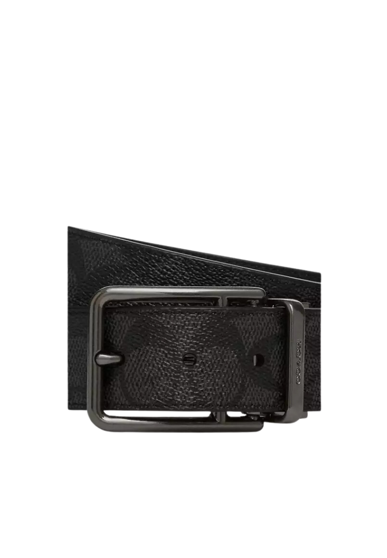 Coach Double Bar Buckle Belt Cut To Size Reversible In Charcoal Black CY997