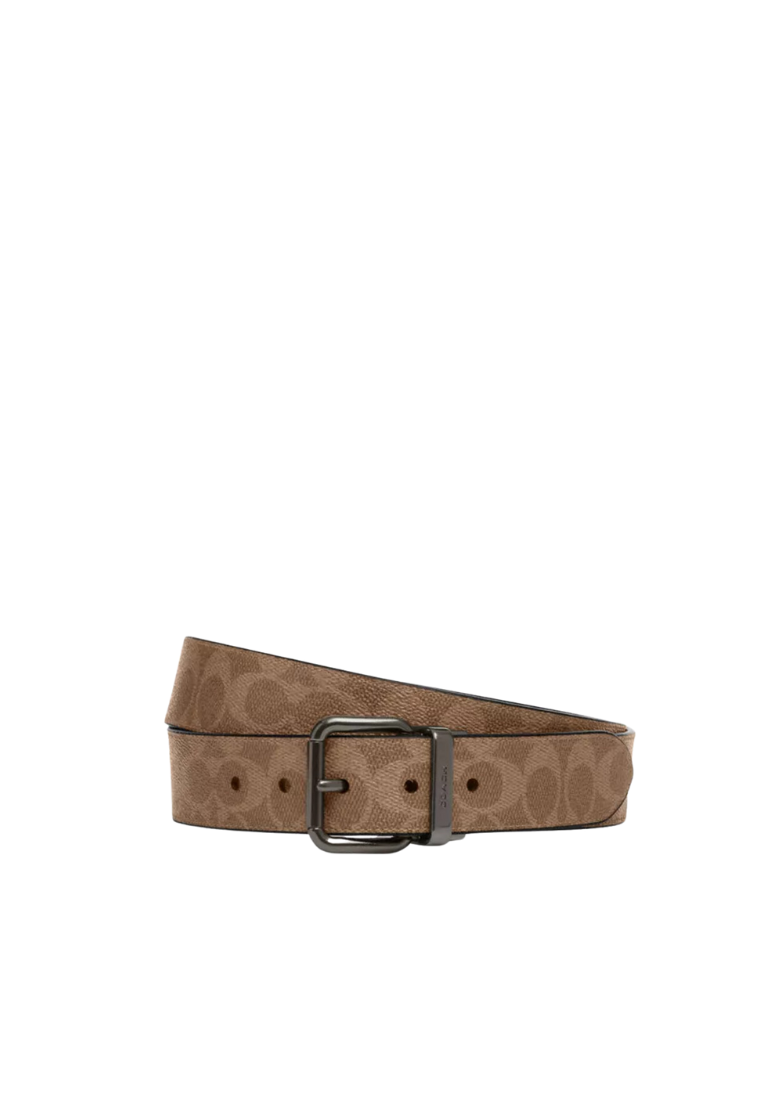 Coach Roller Buckle Belt Cut To Size Reversible In Gunmetal Tan Charcoal CY922