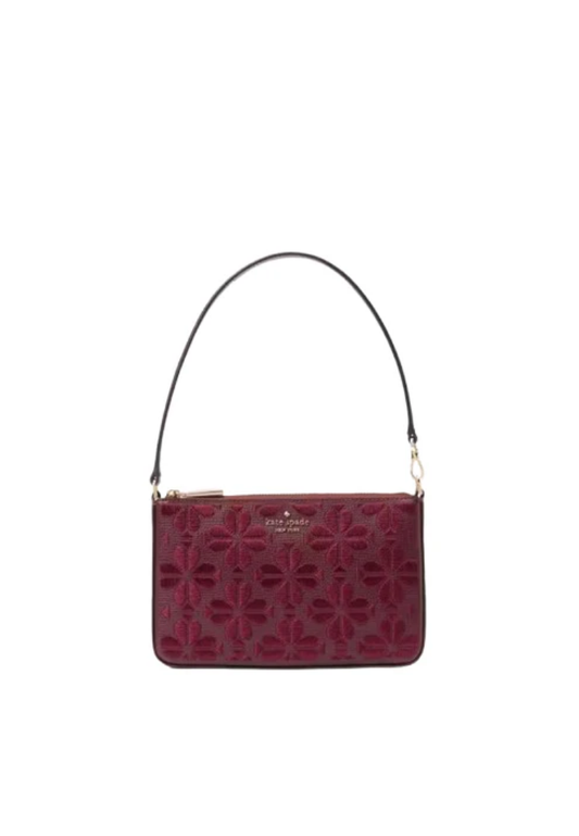 ( PREORDER ) Kate Spade Spade Flower Embroidered Convertible Wristlet In Dark Merlot KL898
