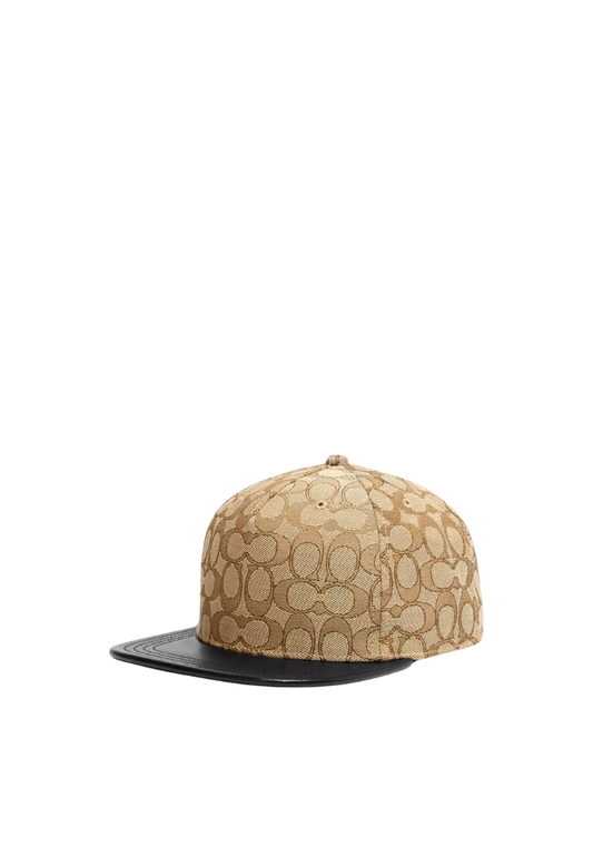 ( PREORDER ) Coach Signature Jacquard Flat Brim Hat In Khaki Black CW764