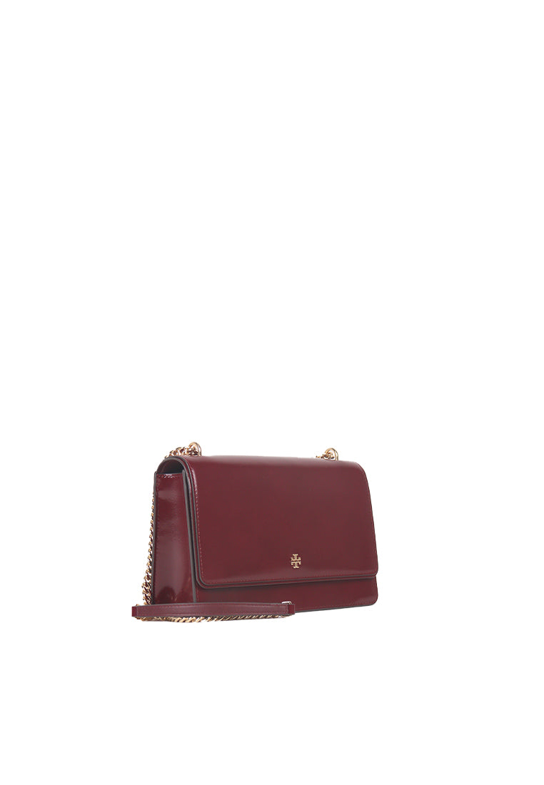 Tory Burch Emerson Patent Flap Shoulder Bag In Royal Burgundy 163080