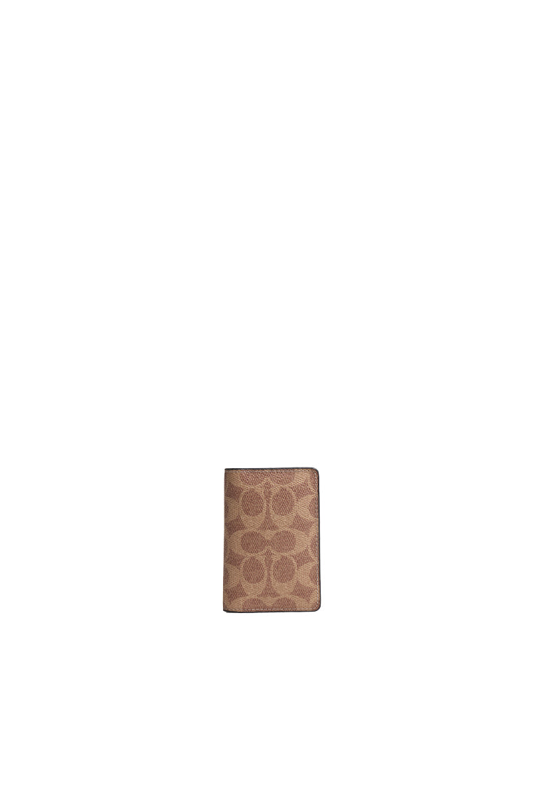 Coach ID Card Case In Signature Canvas In Tan Black CW367