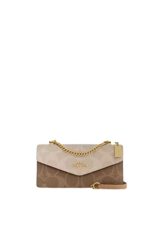( PREORDER ) Coach Klare Envelope In Blocked Signature Canvas Crossbody Bag In Gold Sand Tan CBI99