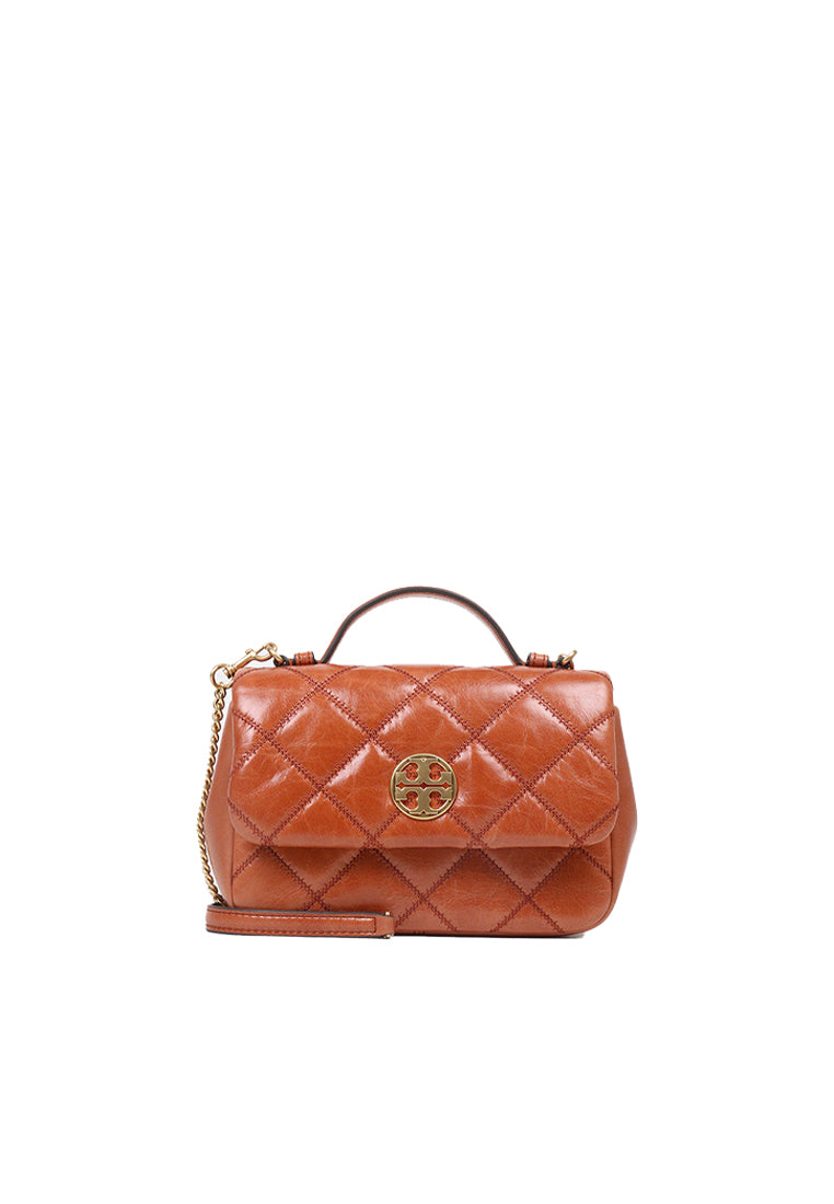 Tory Burch Willa Glazed Mini Top Handle In Dark Whiskey 156136