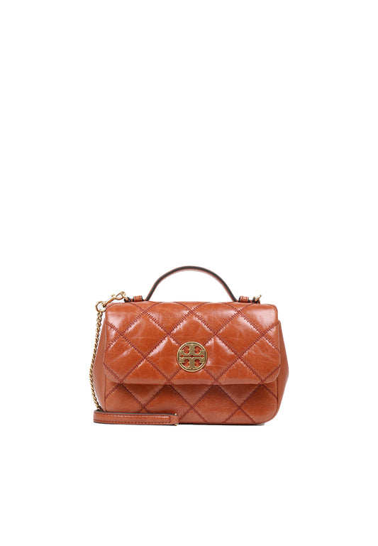 Tory Burch Willa Glazed Mini Top Handle In Dark Whiskey 156136