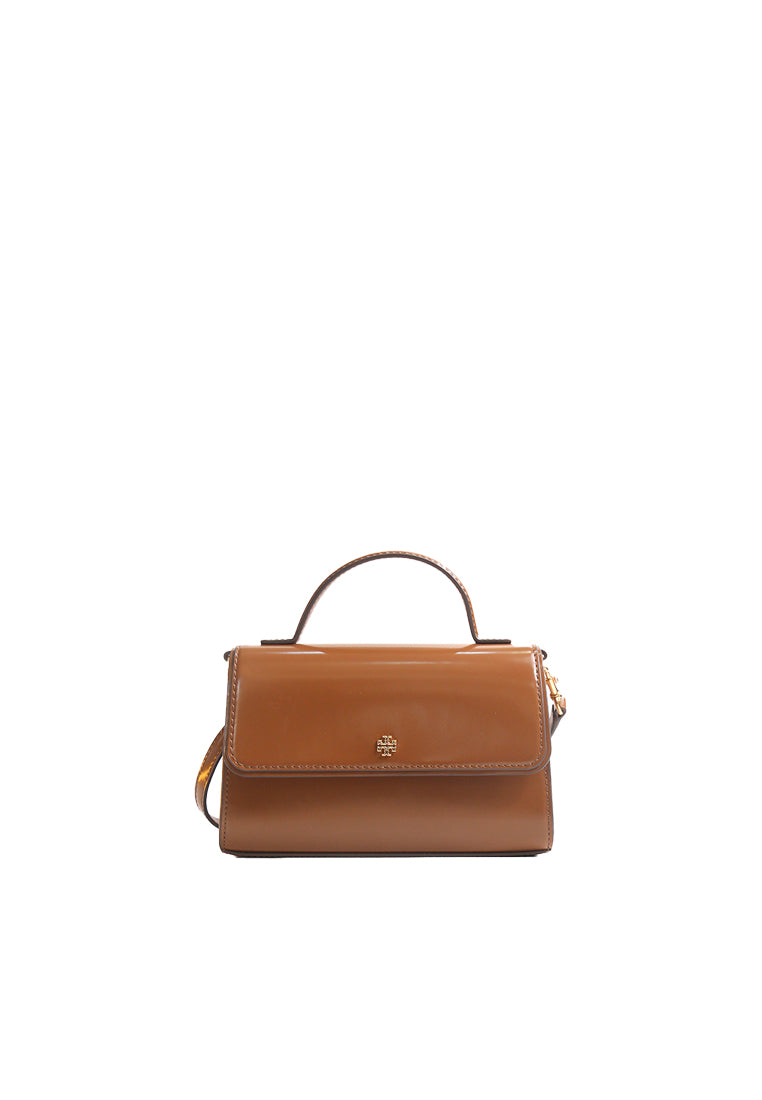 Tory Burch Emerson Patent Mini Top Handle In Rich Walnut 176967
