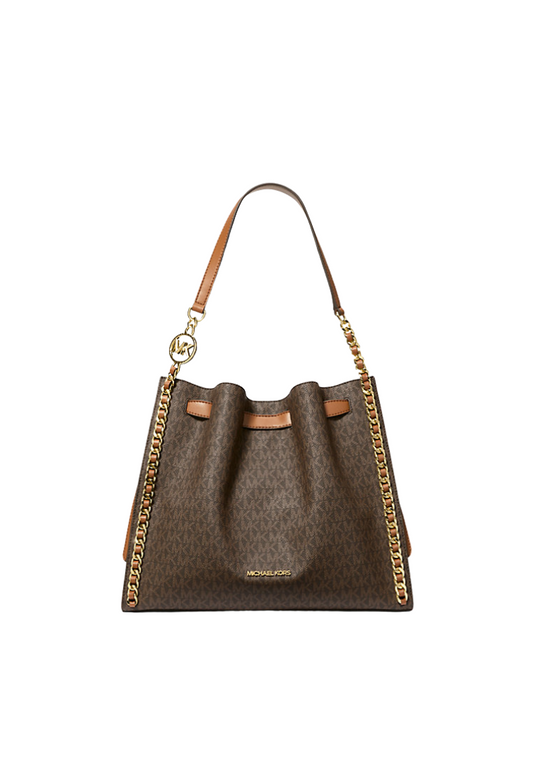 ( PREORDER ) Michael Kors Mina Large Signature Logo Chain Shoulder Bag In Brown 35H3G4ML3B