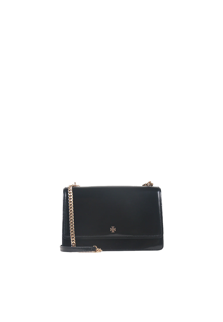 Tory Burch Emerson Patent Flap Shoulder Bag In Black 163080