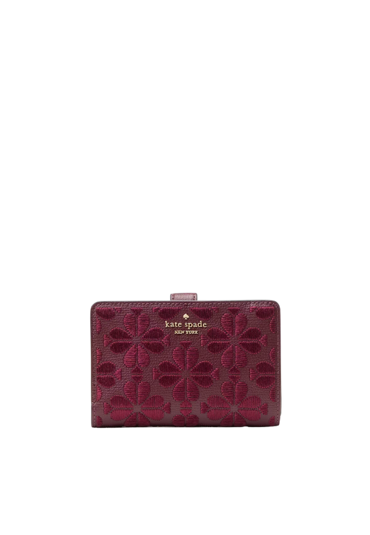( PREORDER ) Kate Spade Spade Flower Embroidered Medium Bifold Wallet In Dark Merlot KL899