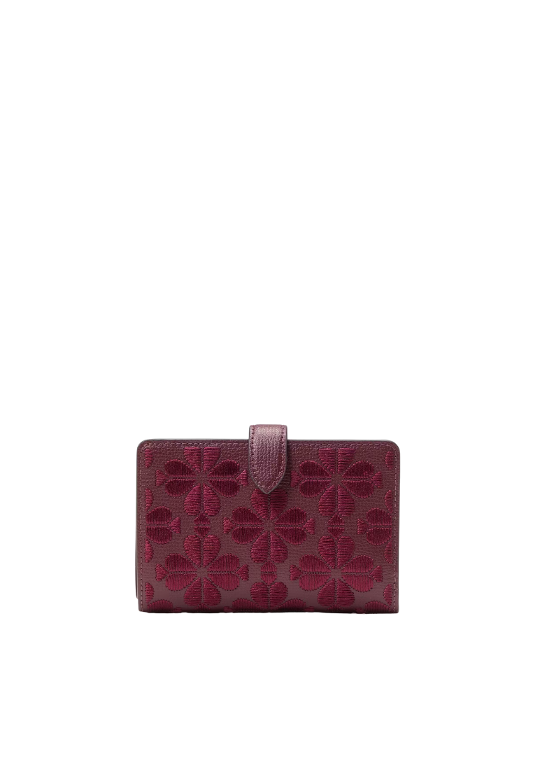 ( PREORDER ) Kate Spade Spade Flower Embroidered Medium Bifold Wallet In Dark Merlot KL899