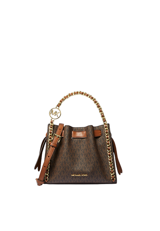 ( PREORDER ) Michael Kors Mina Small Signature Logo Chain Crossbody Bag In Brown 35H3G4MC1B