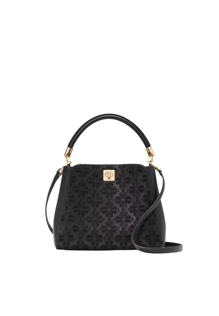 ( PREORDER ) Kate Spade Spade Flower Embroidered Top Handle Satchel Bag In Black KL956