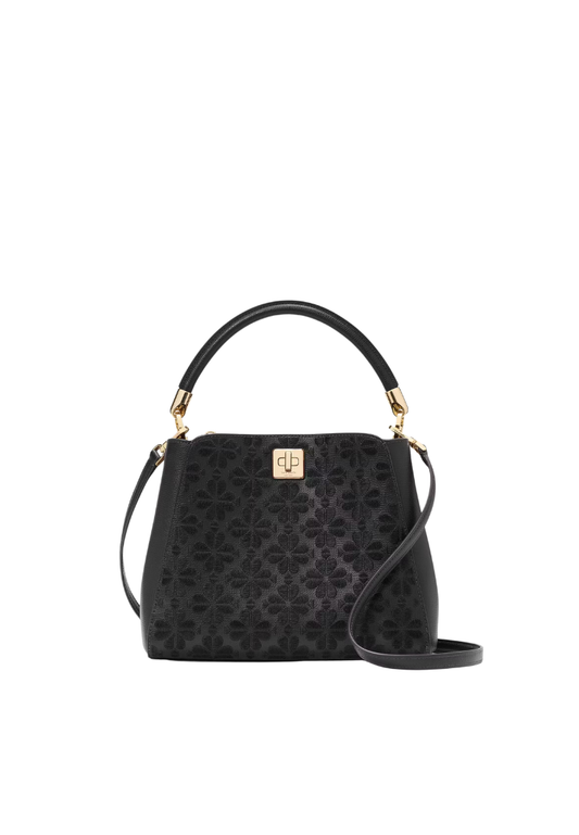 ( PREORDER ) Kate Spade Spade Flower Embroidered Top Handle Satchel Bag In Black KL956