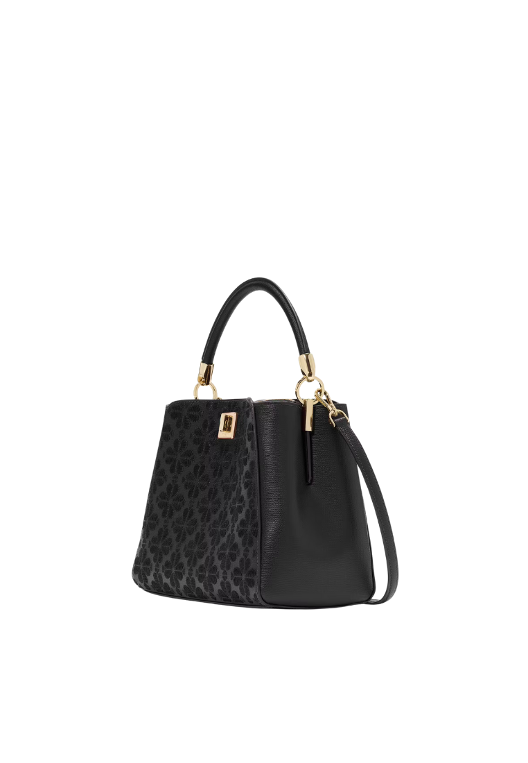 ( PREORDER ) Kate Spade Spade Flower Embroidered Top Handle Satchel Bag In Black KL956
