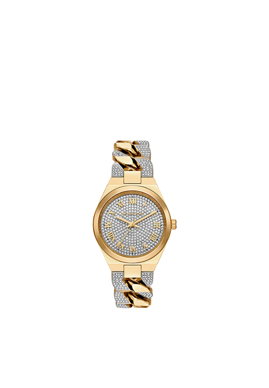 ( PREORDER ) Michael Kors Lennox Pave Gold-Tone Curb-Link Watch Watches In Gold MK7487