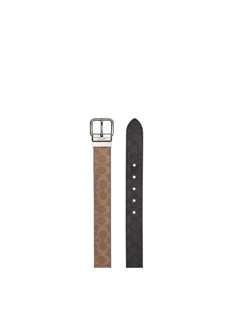 ( PREORDER ) Coach Roller Buckle Cut To Size Reversible Belt In Gunmetal Tan Charcoal CY922